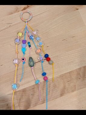 Pastel Beaded Keychain Bag Charm With Heart and Flower Accents
